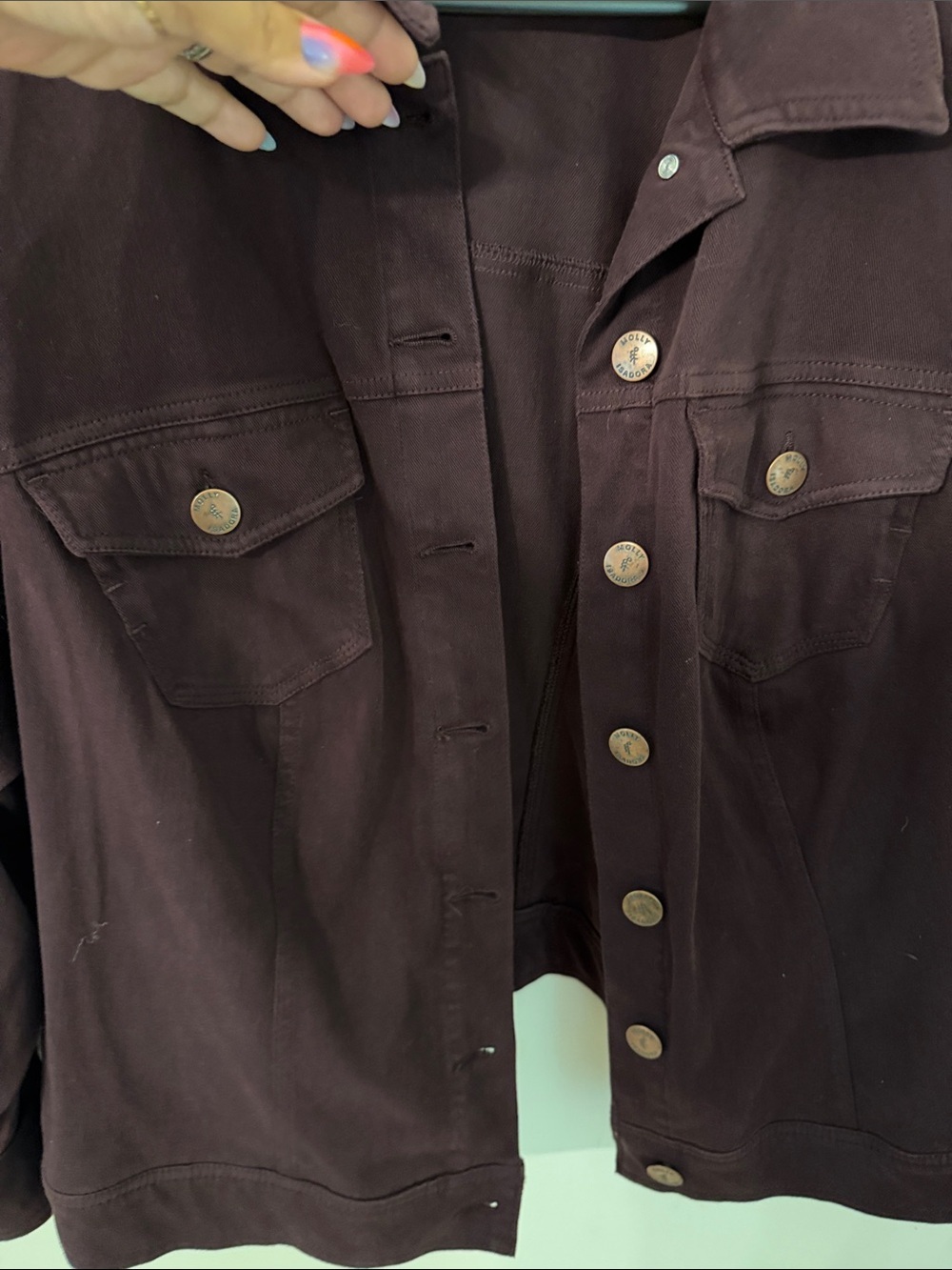 Plum Button-Front Jean Jacket - Picture 3 of 4